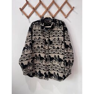 Bit & Bridle Womens 2X Horse Southwestern Tapestry Shirt Jacket Wool Mix
